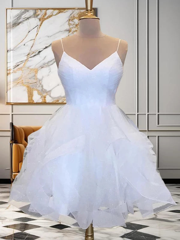 V-neck Sleeveless Princess Tulle Ruffles Short Dresses Party Dresses Evening Dresses Homecoming Dresses