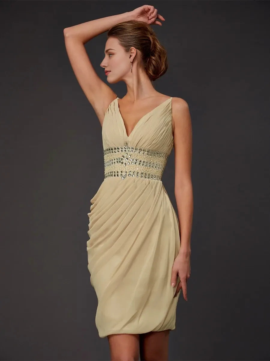 V-neck Sleeveless Sheath Chiffon Short With Party Dresses Evening Dresses Homecoming Dresses