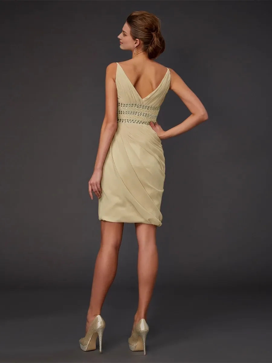 V-neck Sleeveless Sheath Chiffon Short With Party Dresses Evening Dresses Homecoming Dresses