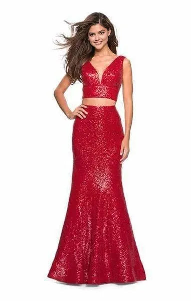 V-neck Sleeveless Trumpet Fashion Two piece Off the shoulder Floor Length Prom Dress Hot Sale For Ladies