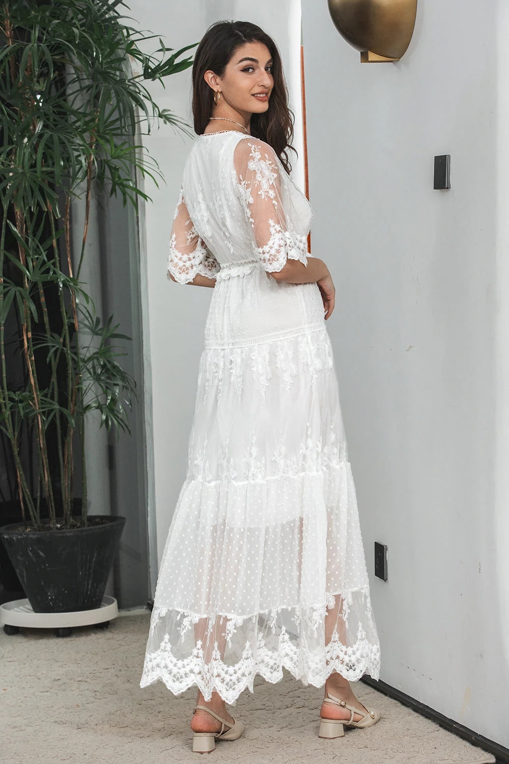 V-neck half Sleeves A-Line Charming Floor length Party Dress For Sale For women