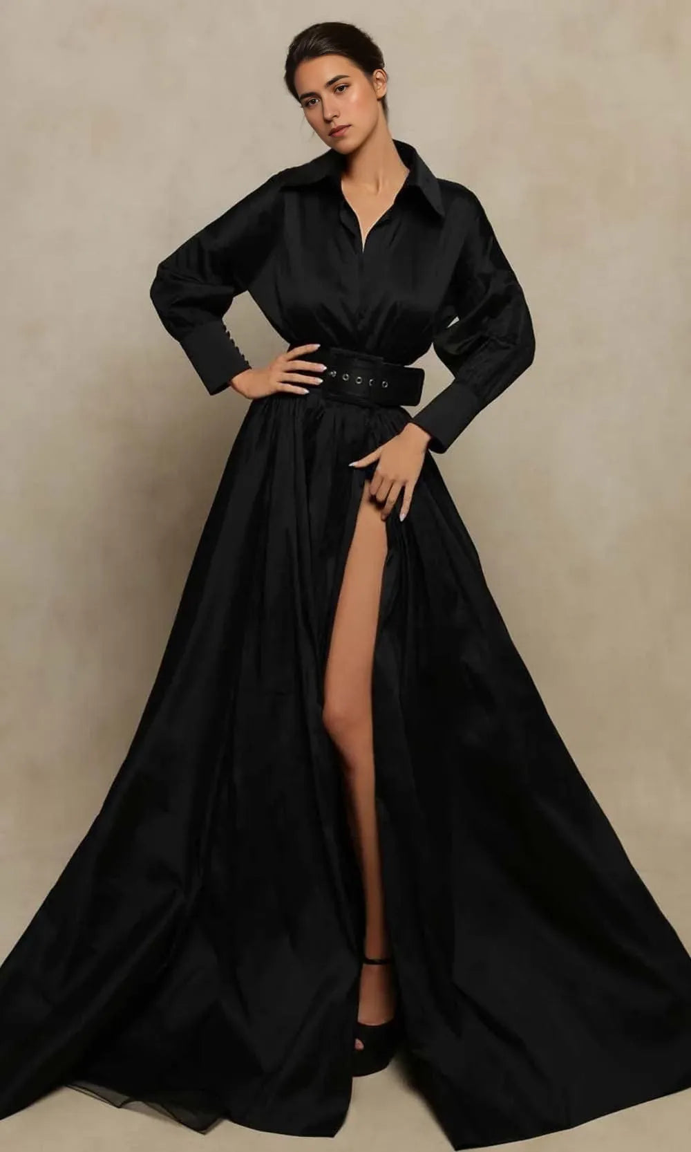 V Neck Long Sleeves  A-line Fashion Floor length Prom Dress Hot Sale For Ladies