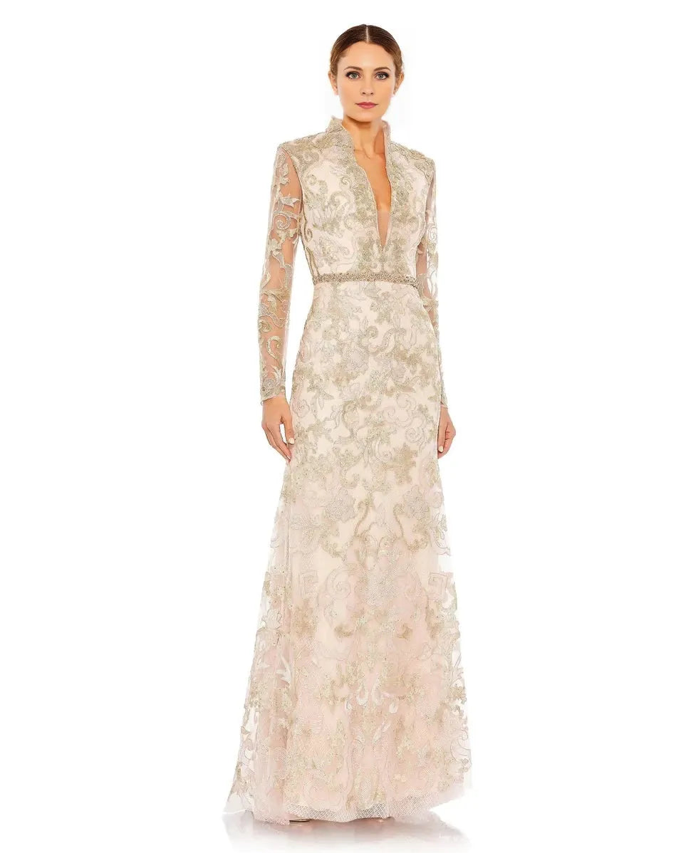 V Neck Long Sleeves Trumpet Elegant Floor length Long Prom Dress For Sale For Women