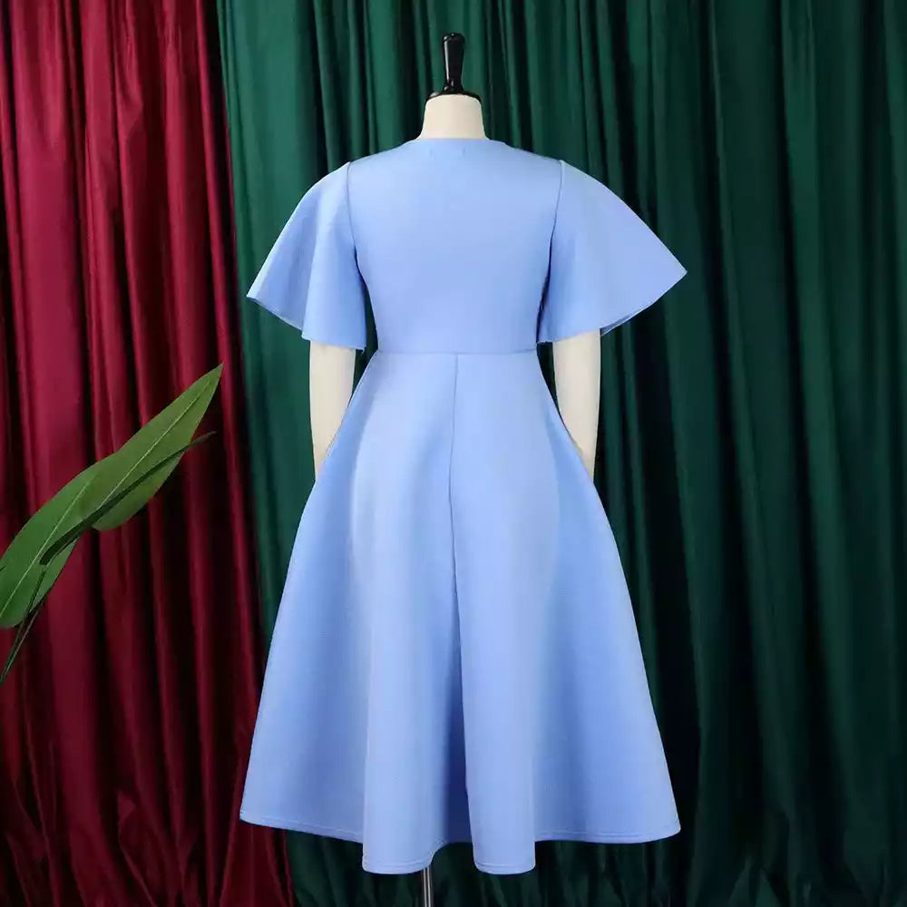 V Neck Short Sleeves Evening Dress Fashion Gown Sky Blue Bridesmaids dresses