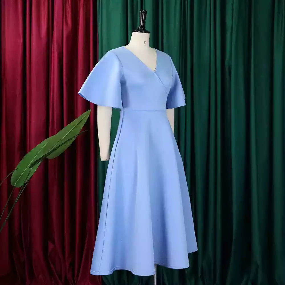 V Neck Short Sleeves Evening Dress Fashion Gown Sky Blue Bridesmaids dresses