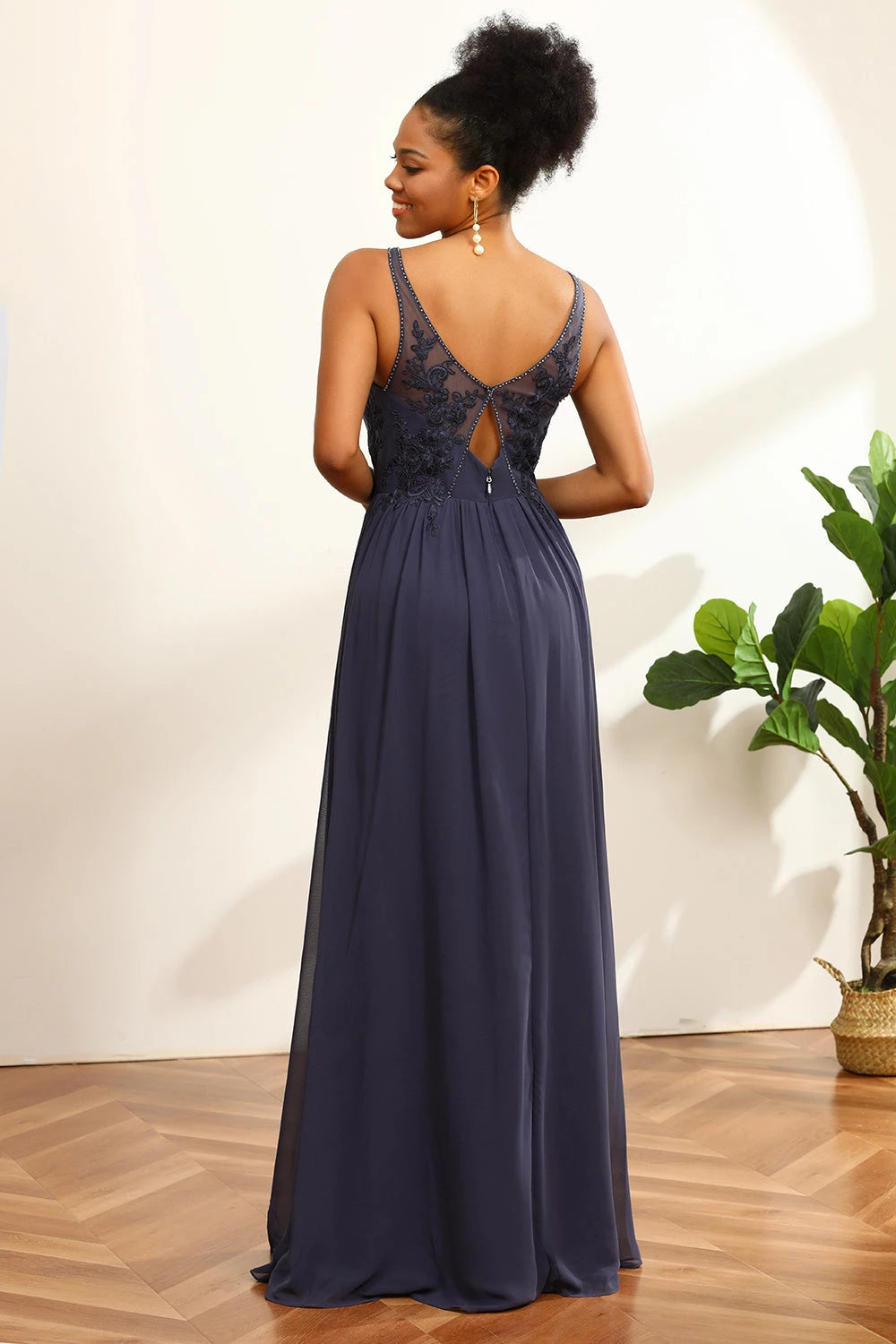 V Neck Sleeveless A-Line Formal Off the shoulder Floor Length Prom Dress For Sale For Women