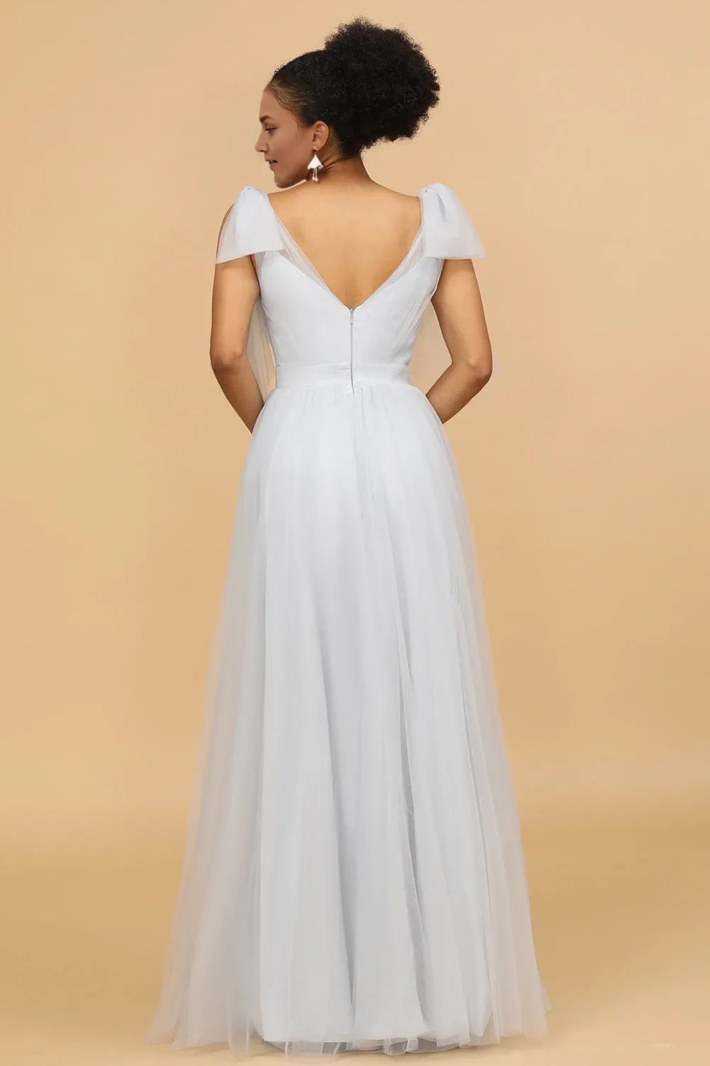 V Neck Sleeveless A-Line Gorgeous Off the shoulder Floor Length Prom Dress Hot Sale For Women