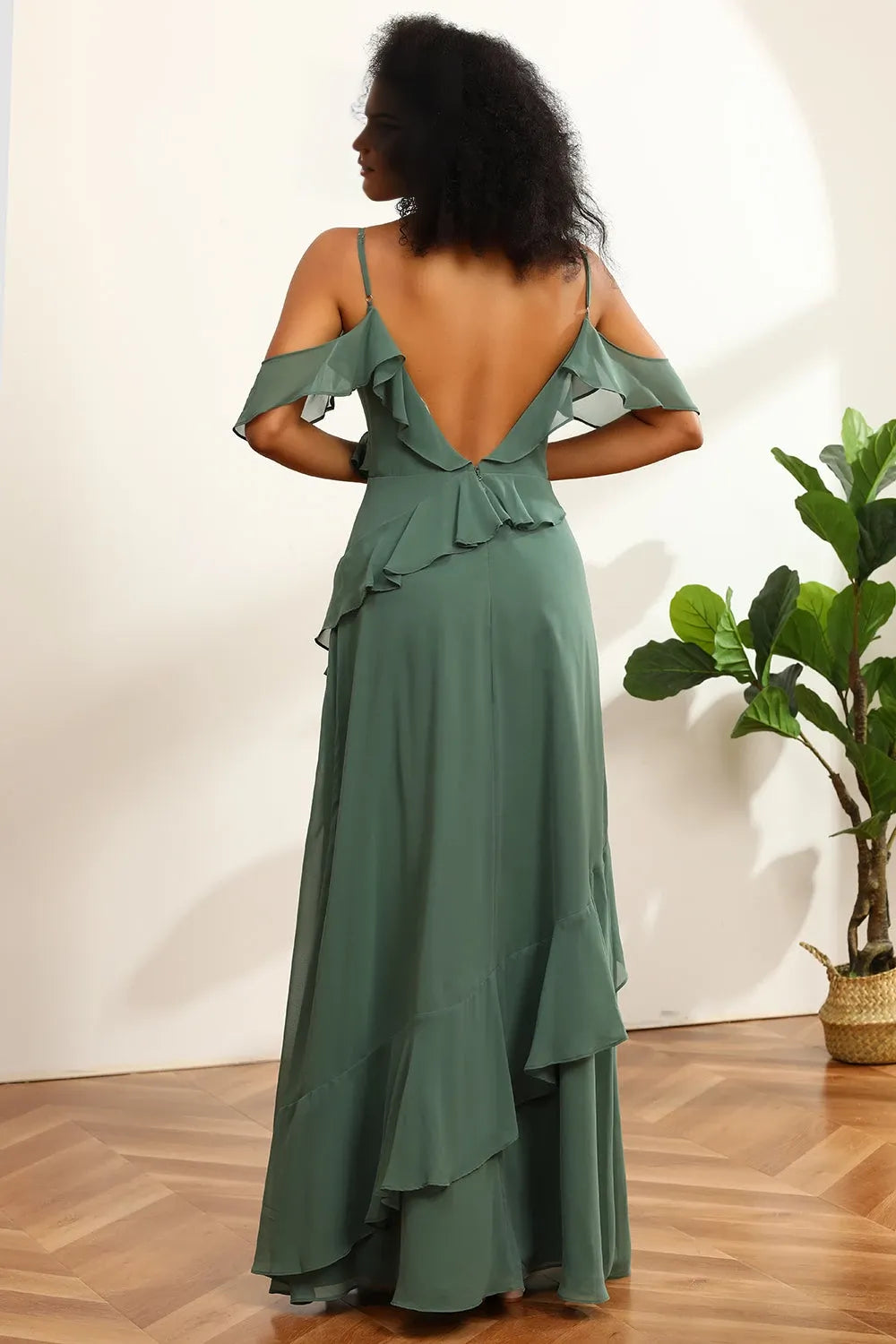 V Neck Sleeveless A-Line Romantic Off the shoulder Floor Length Prom Dress Hot Sale For Women
