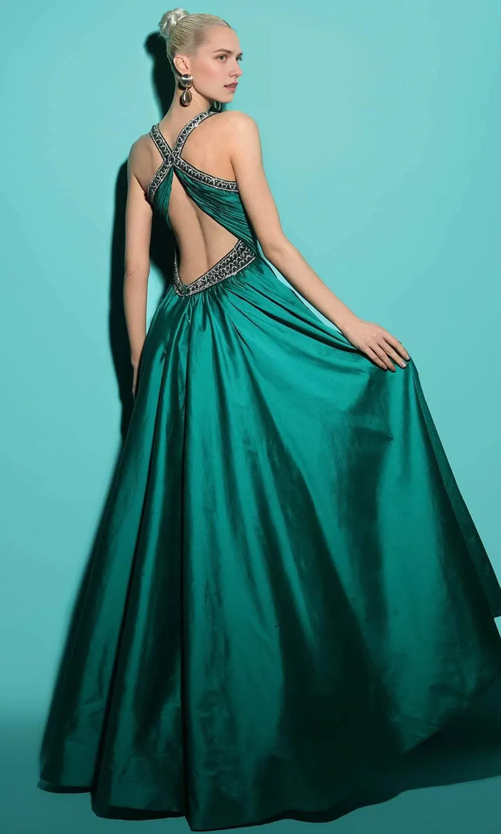 V Neck Sleeveless  A-Line Trendy Floor Off the shoulder length Prom Dress For Sale For Women