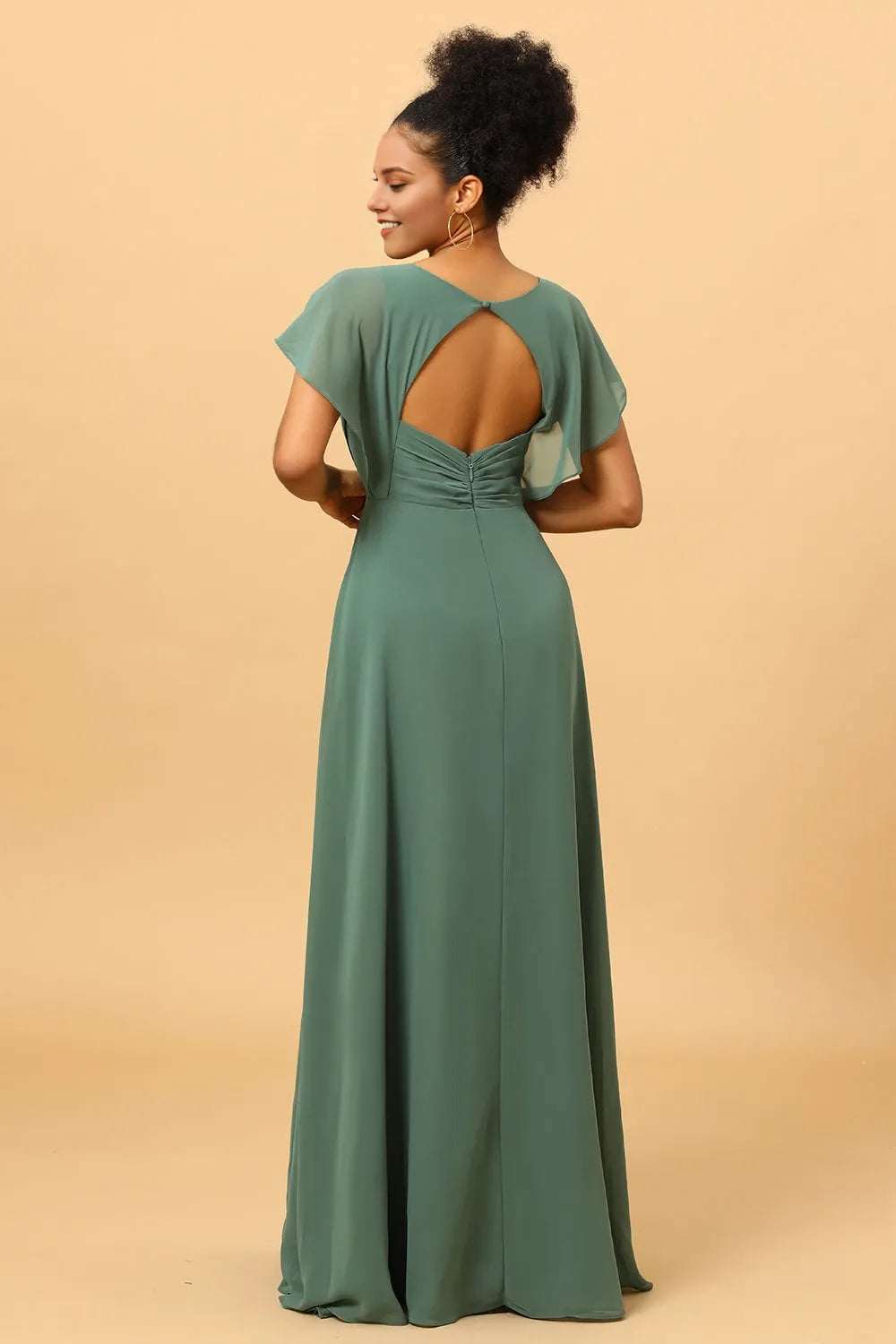 V Neck Sleeveless A-line Trendy Off the shoulder Floor length Party Dress Hot Sale For women