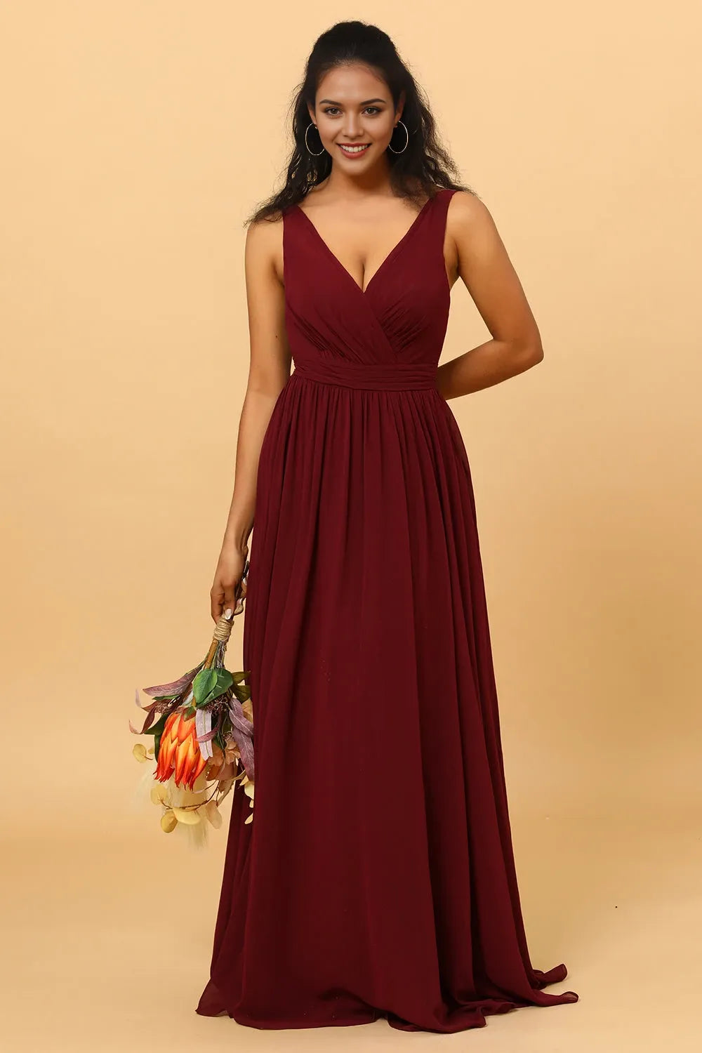 V Neck Sleeveless A-line Vintage Floor Length Prom Dress Hot Sale For Ladies
