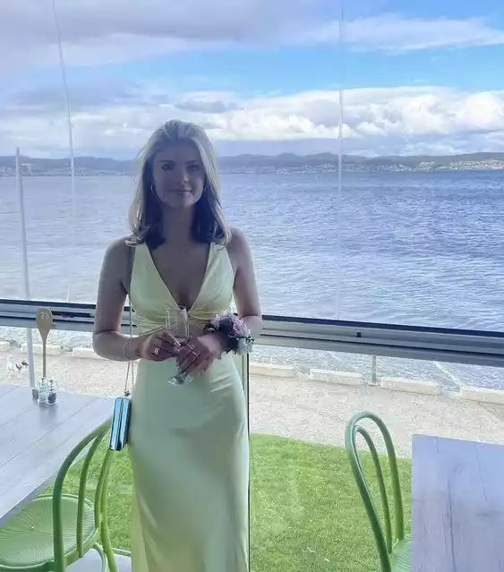 V Neck Yellow Prom Dress Evening Dress