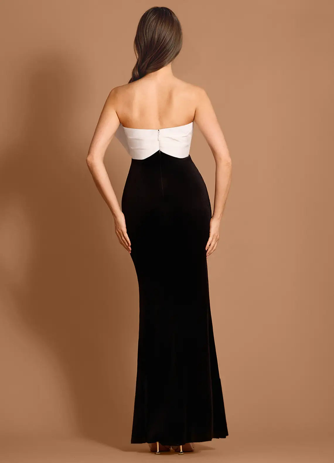 Velvet Two Tone Mermaid Strapless Sleeveless Bow Back Floor Length Hot sale Prom Dress