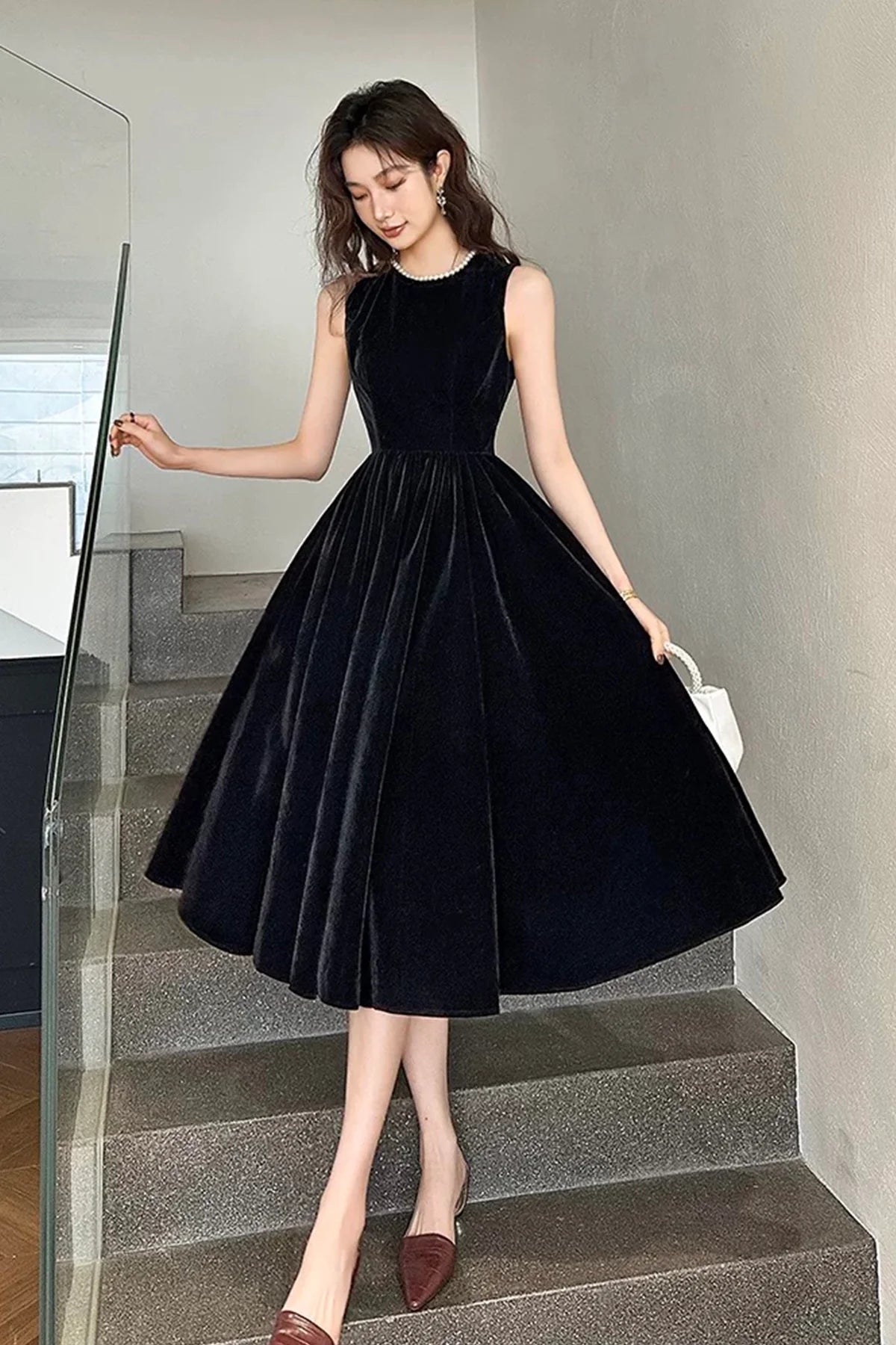 Velvet Pearl Black Short Party Dress Lovely A-Line Evening Dress