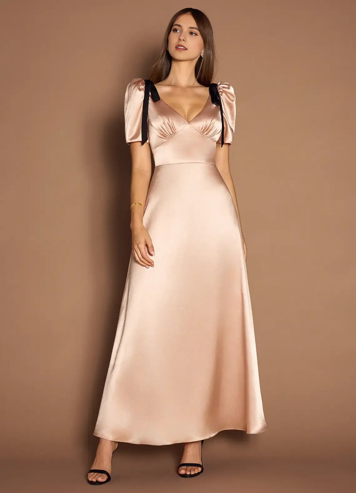 Vibrant A Line Deep V Neck Short Sleeve Open Back Midi Length For Sale Prom Dress