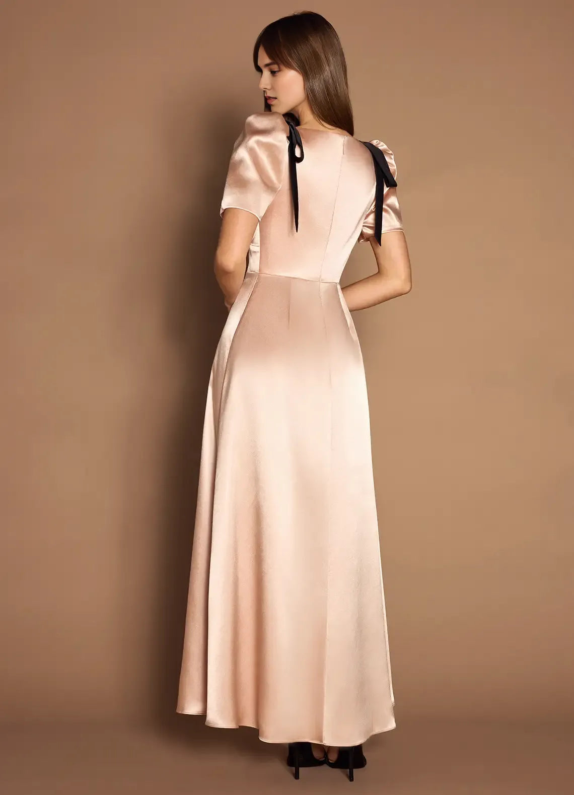 Vibrant A Line Deep V Neck Short Sleeve Open Back Midi Length For Sale Prom Dress