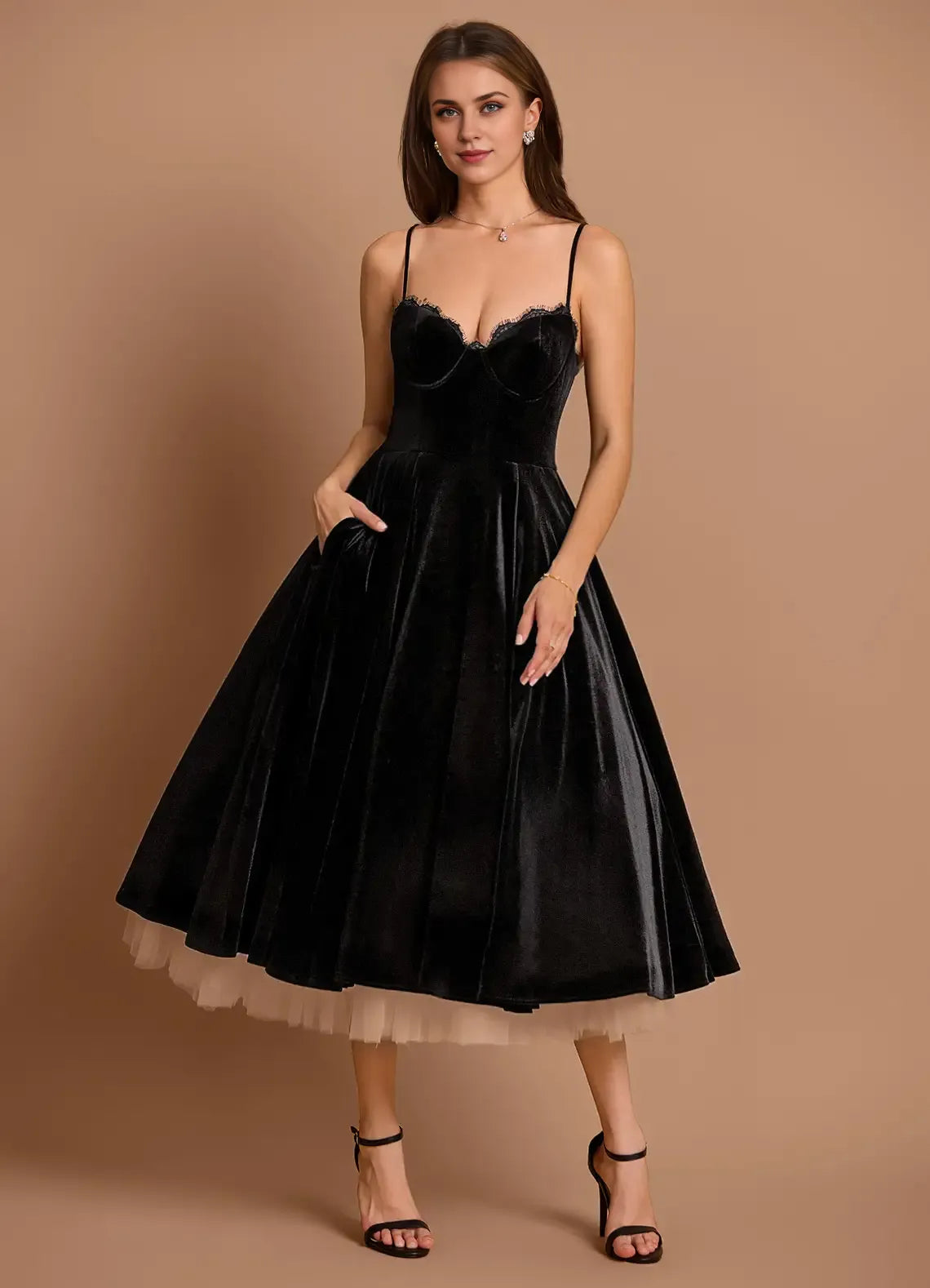 Vibrant A Line Sweetheart Spaghetti Strap Open Back Midi Length For Ladies Prom Dress