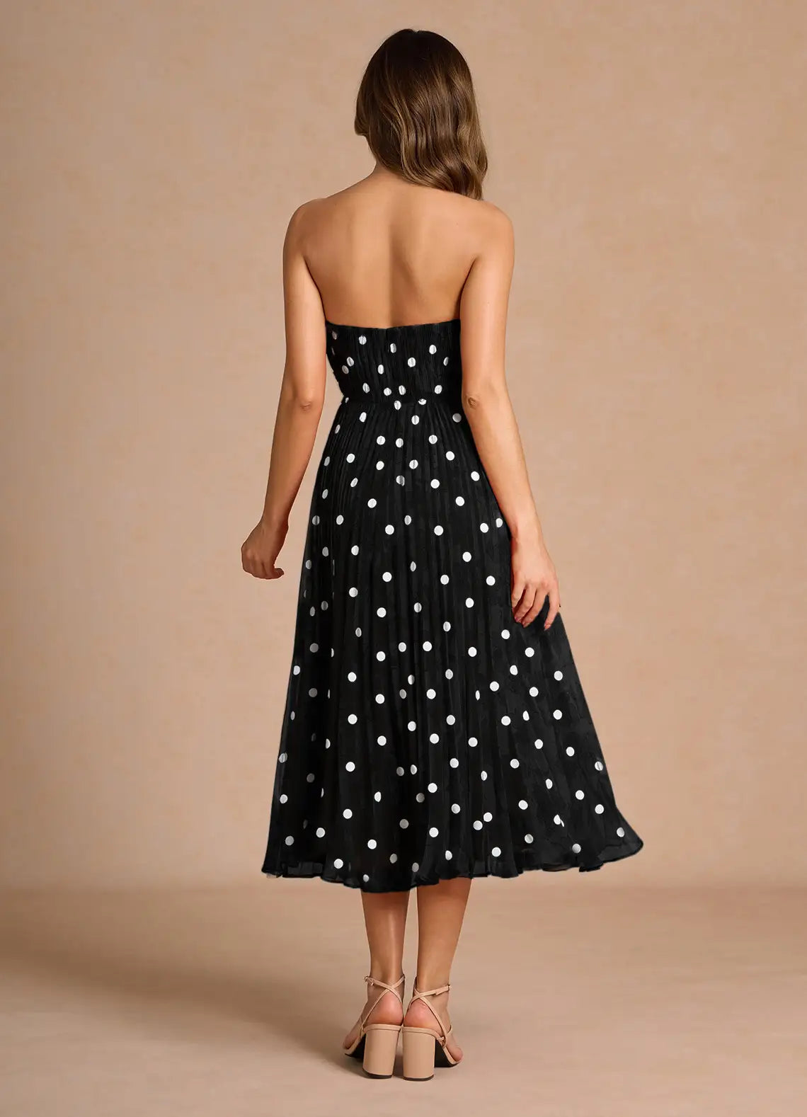 Vibrant A Line Sweetheart Strapless Polka Dot Open Back Midi Length Hot sale Prom Dress