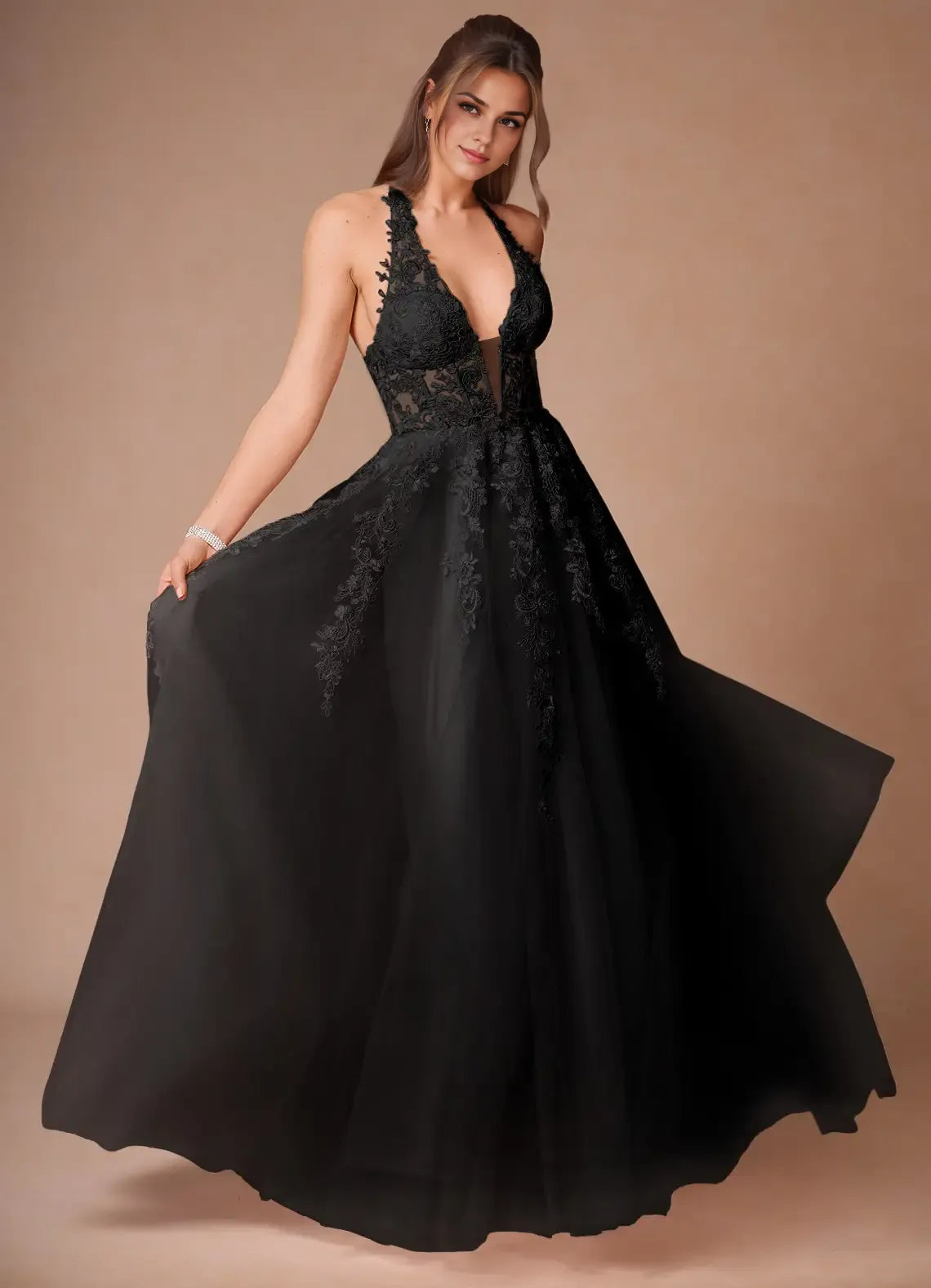 Vibrant Ballgown Deep V Neck Sleeveless Open Back Floor Length For Sale Prom Dress