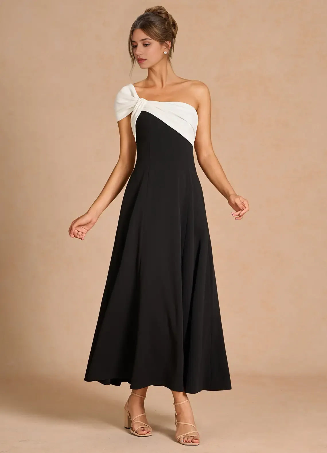 Vibrant Fit and Flare One Shoulder Sleeveless Open Back Midi Length Female Prom Dress