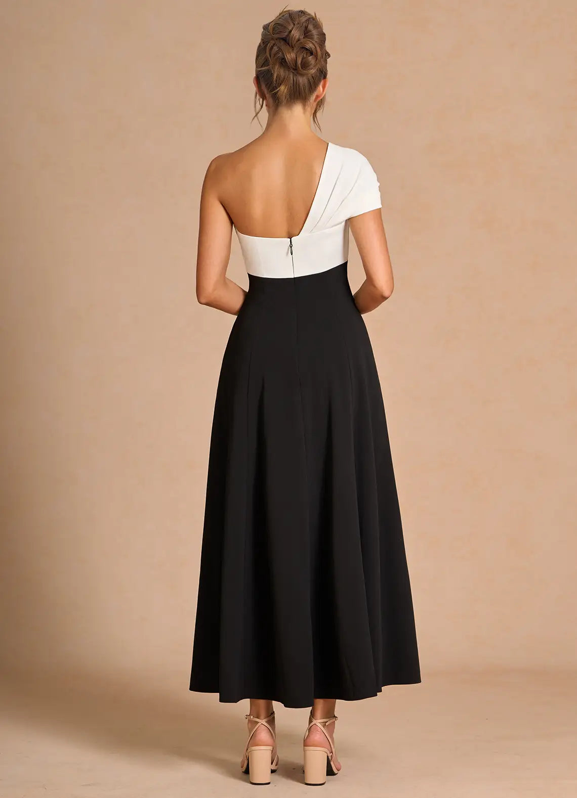 Vibrant Fit and Flare One Shoulder Sleeveless Open Back Midi Length Female Prom Dress