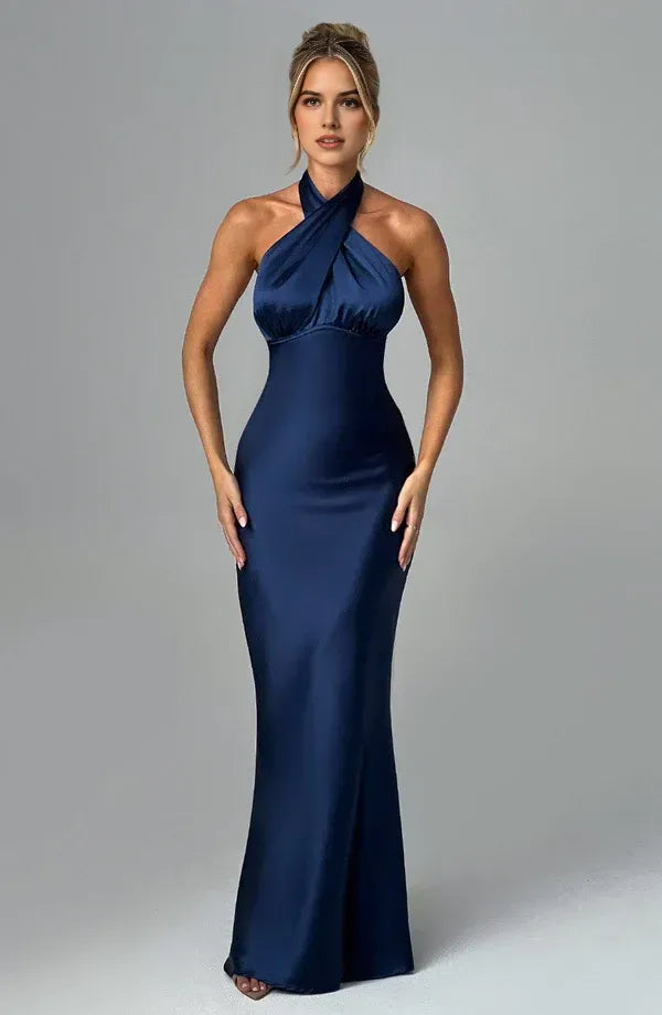 Vibrant Mermaid Halter Neck Sleeveless Tie Back Floor Length Female Evening Dress