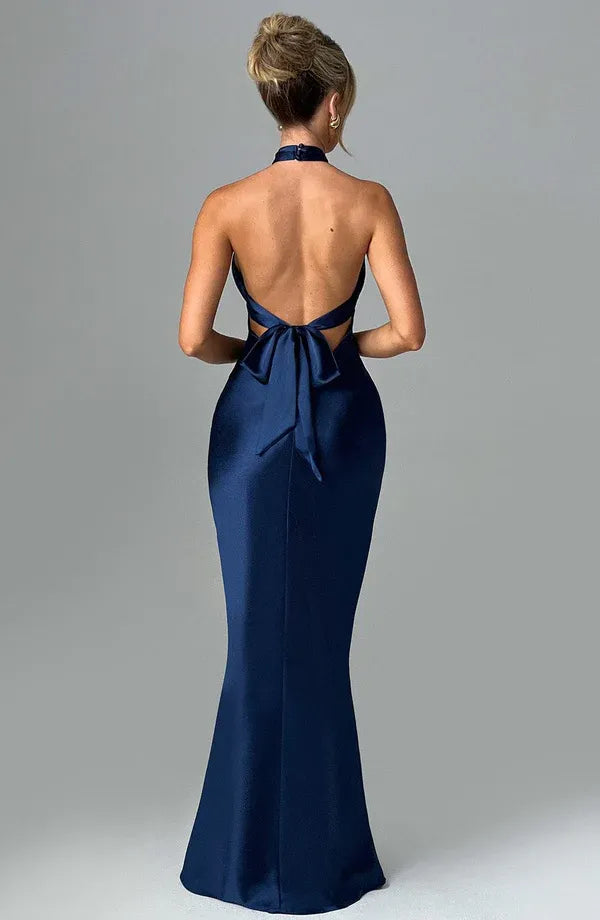 Vibrant Mermaid Halter Neck Sleeveless Tie Back Floor Length Female Evening Dress