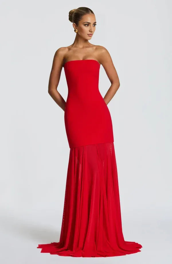 Vibrant Mermaid Strapless Sleeveless Zipper Back Train Floor Length For Sale Evening Dress