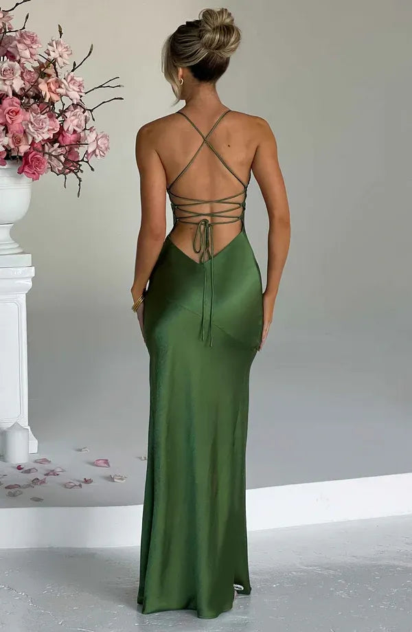 Vibrant Mermaid V Neck Spaghetti Strap Lace Up Back Floor Length For Women Evening Dress
