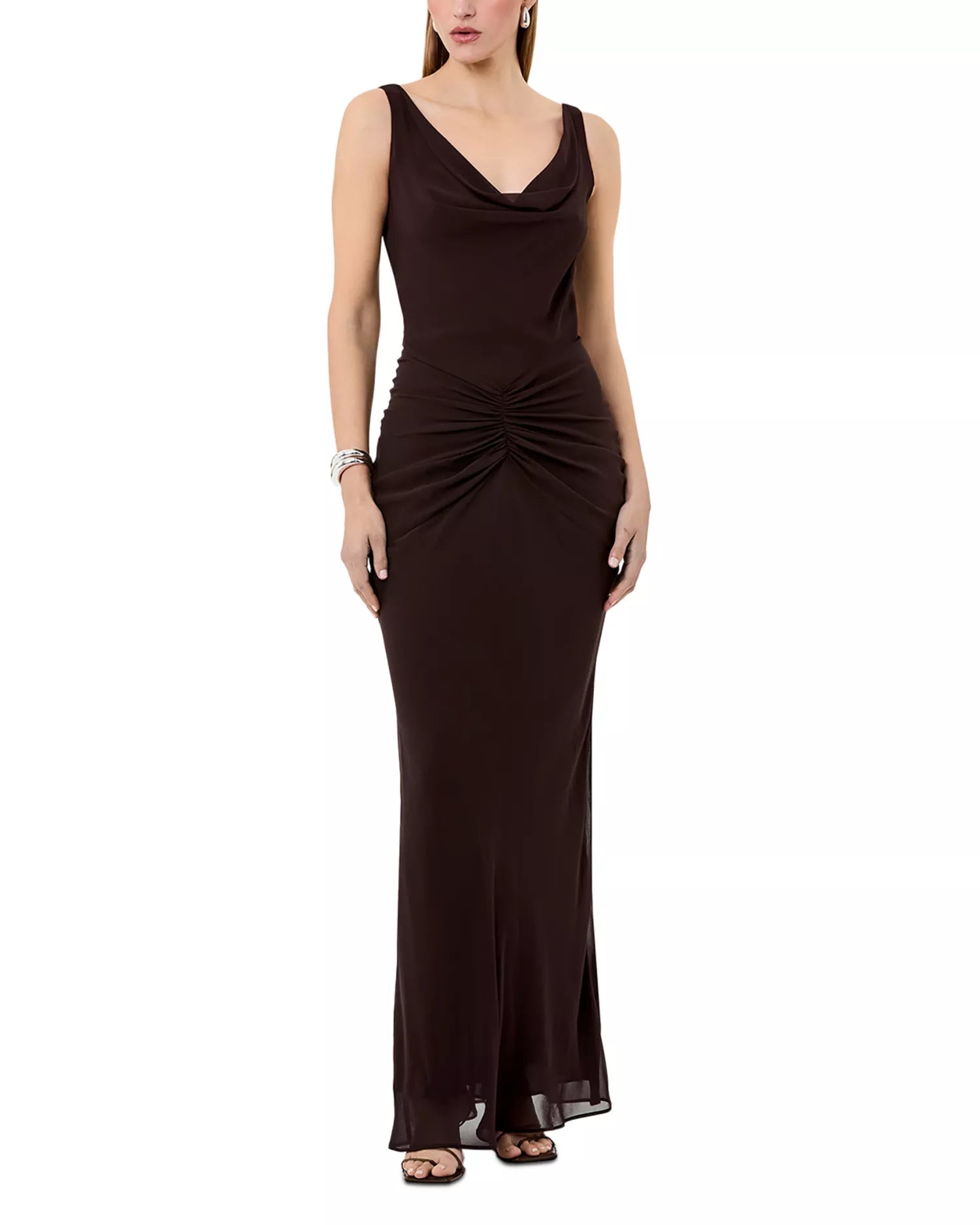 Vibrant Sheath Cowl Neck Sleeveless Square Back Floor Length For Sale Prom Dress