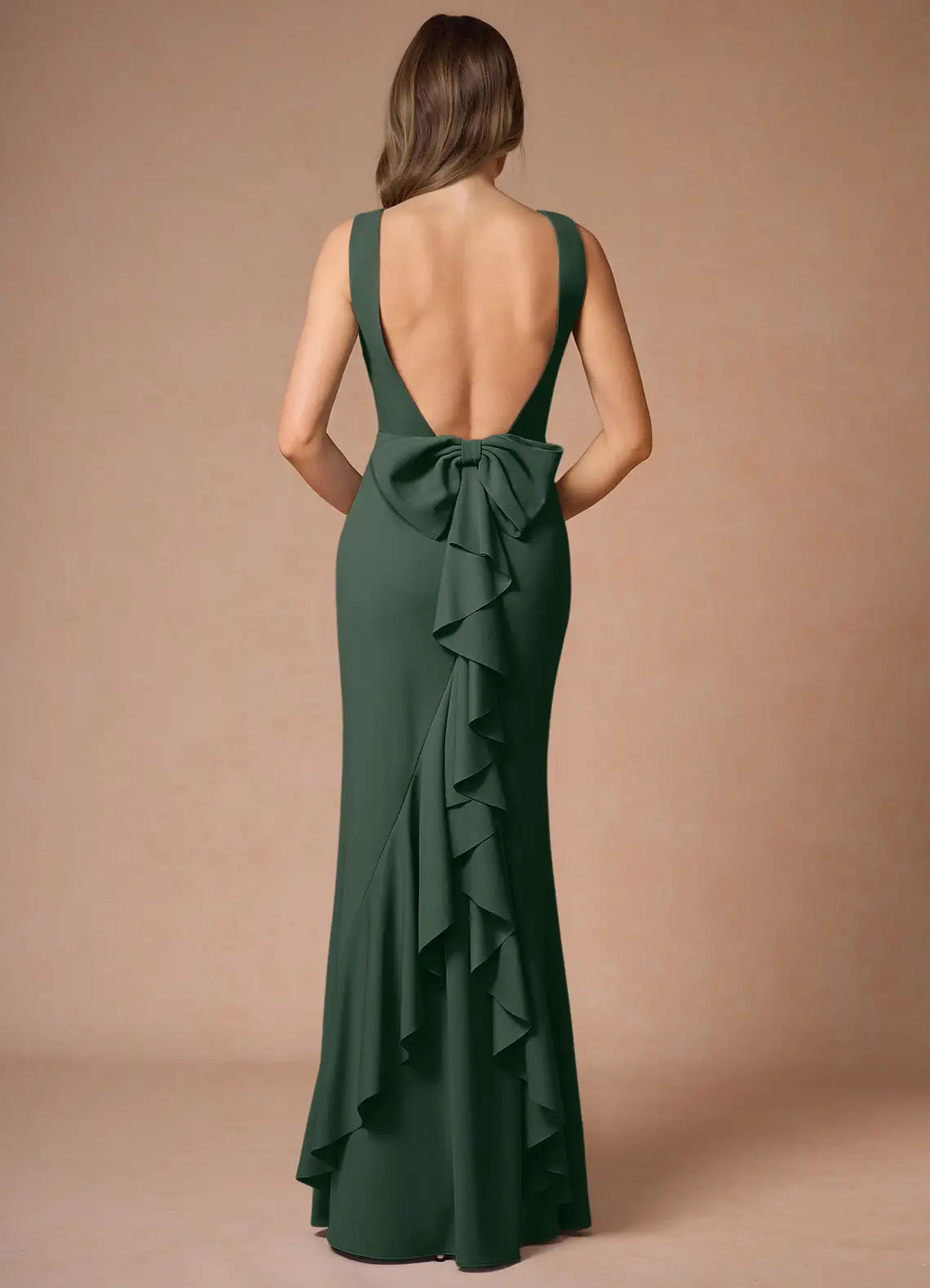 Vibrant Trumpet Boat Neck Sleeveless Bow Accent Back Floor Length For Ladies Prom Dress