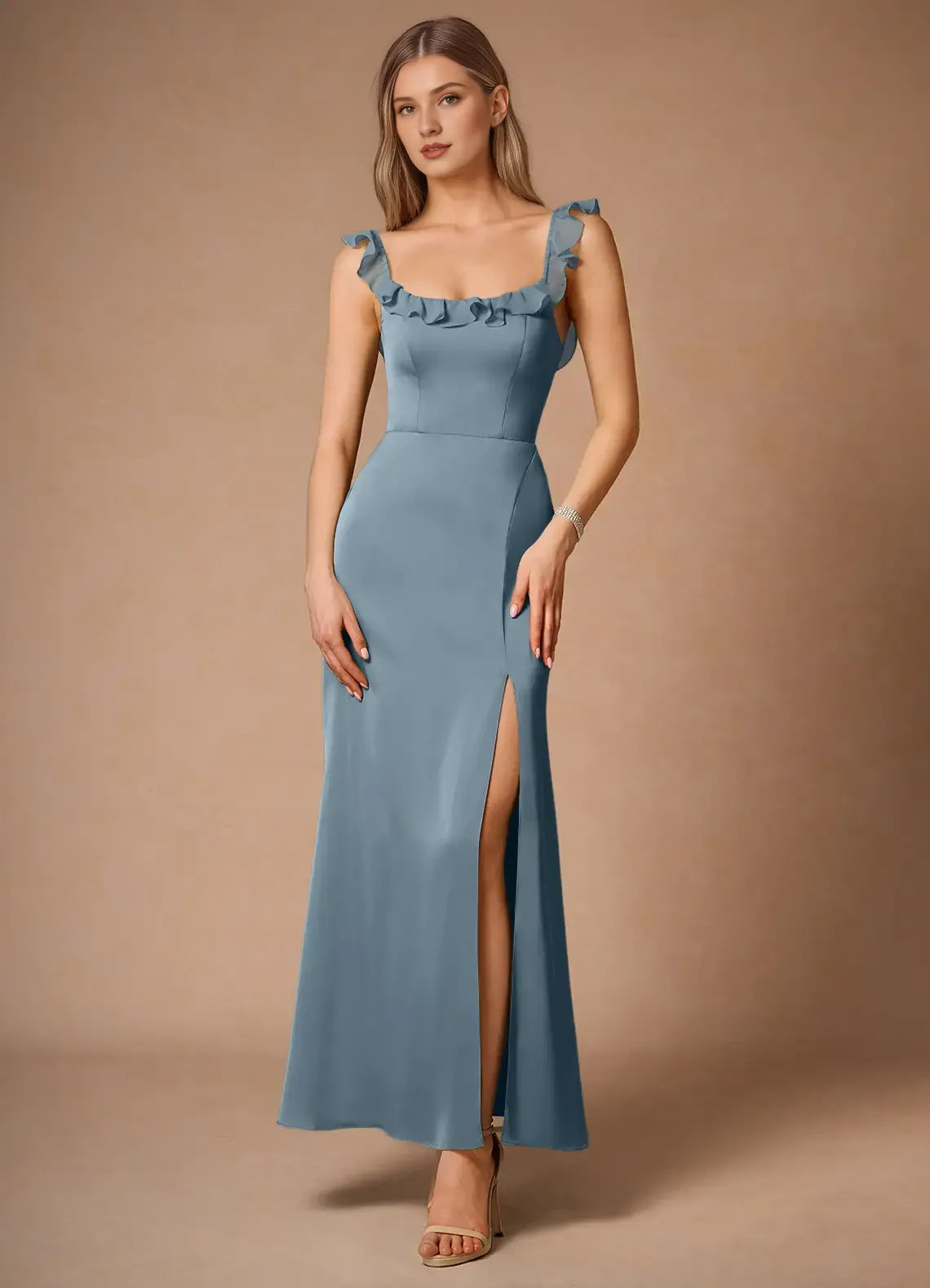 Vibrant Trumpet Square Neck Sleeveless Keyhole Back Floor Length Hot Sale Prom Dress