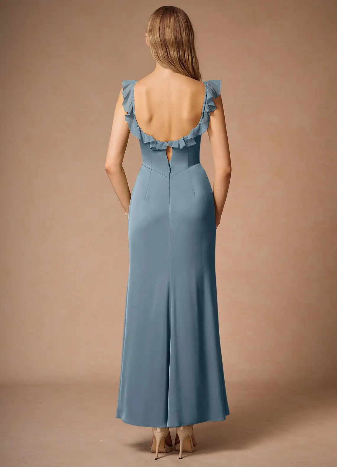 Vibrant Trumpet Square Neck Sleeveless Keyhole Back Floor Length Hot Sale Prom Dress