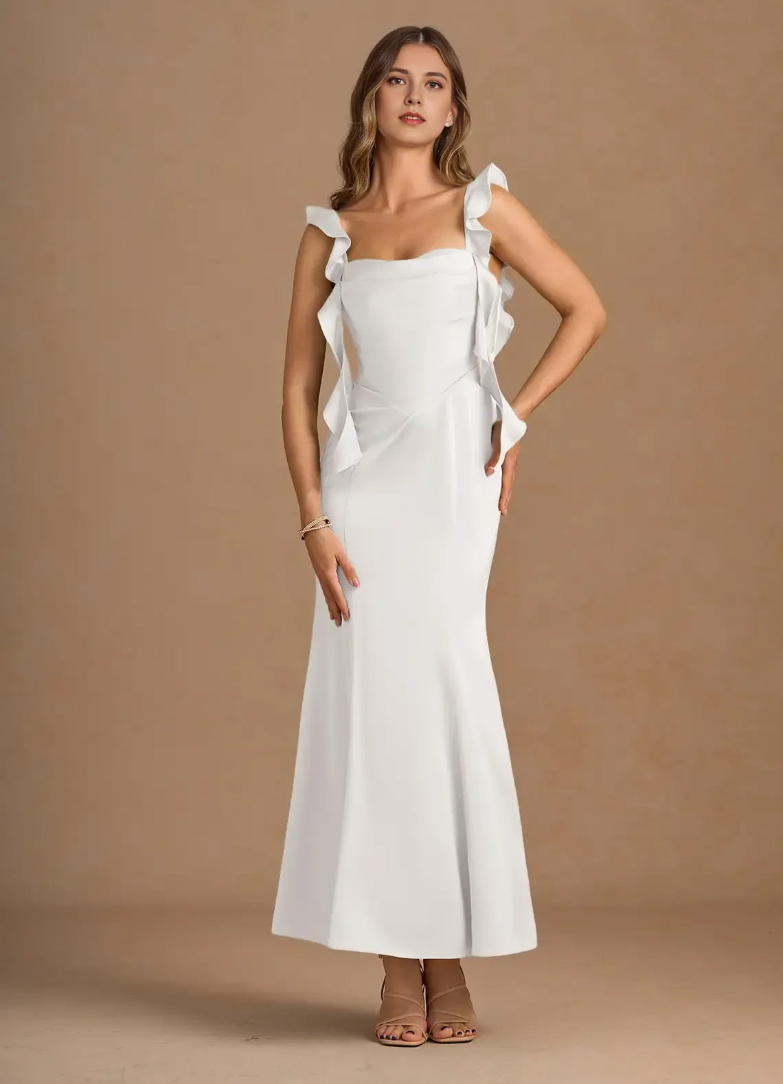 Vibrant Trumpet Square Neck Sleeveless Lace Up Back Floor Length For Adults Prom Dress