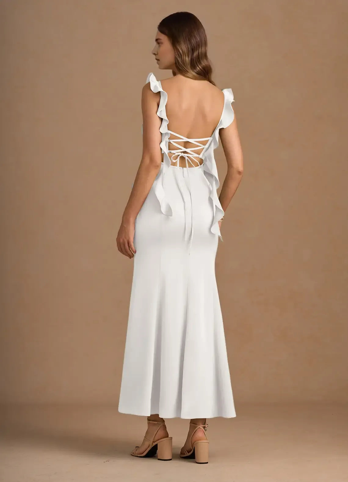 Vibrant Trumpet Square Neck Sleeveless Lace Up Back Floor Length For Adults Prom Dress