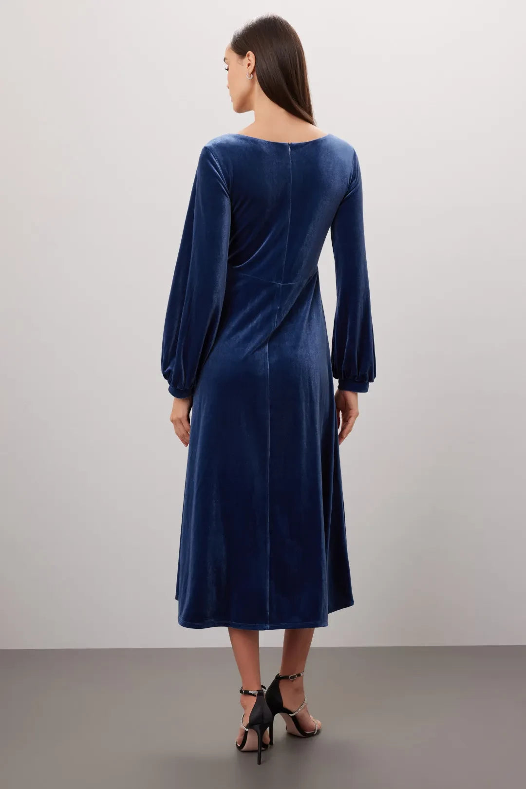 Vintage Inspired A Line Boat Neck Puff Sleeve Flowing Midi Length Plus Size Prom Dress