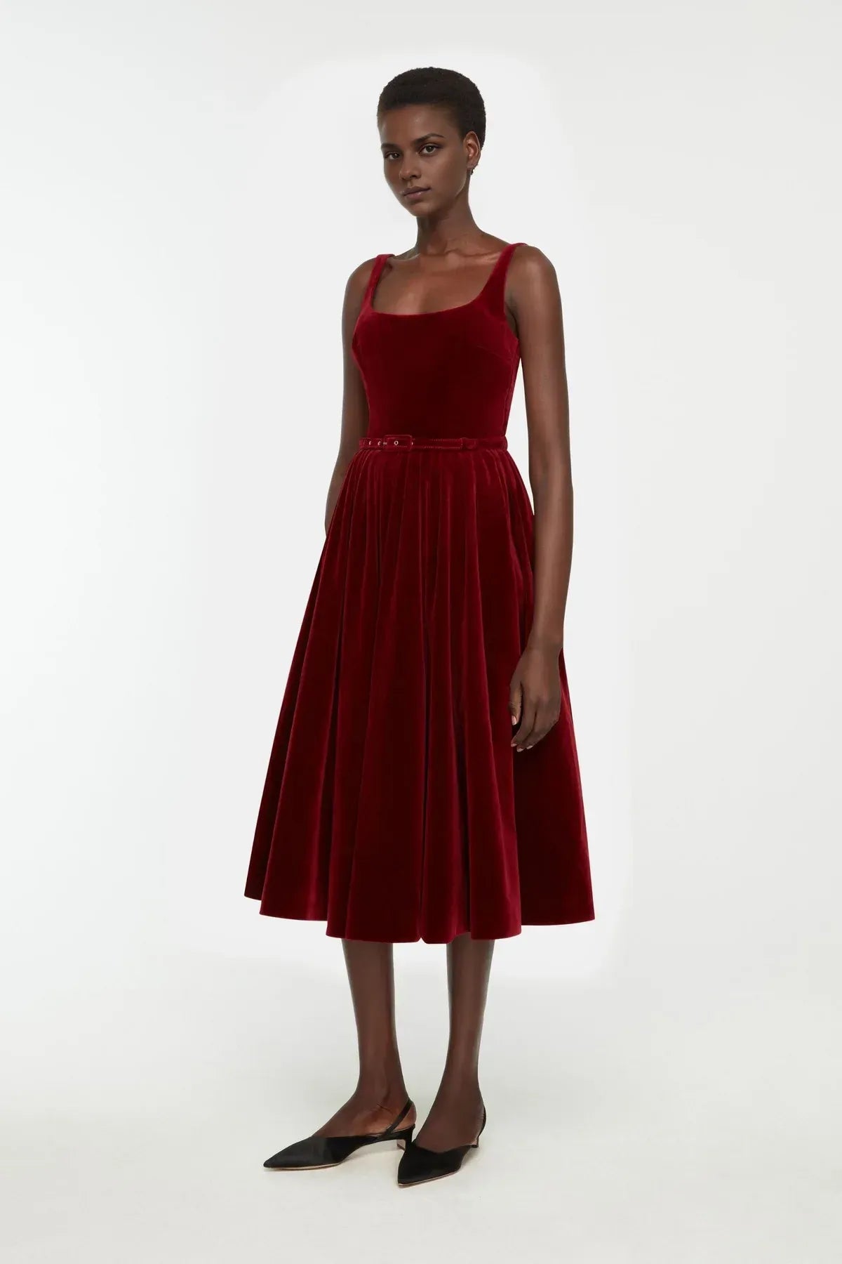 Vintage Inspired A Line Square Neck Sleeveless Back Zip Midi Length Prom Dress