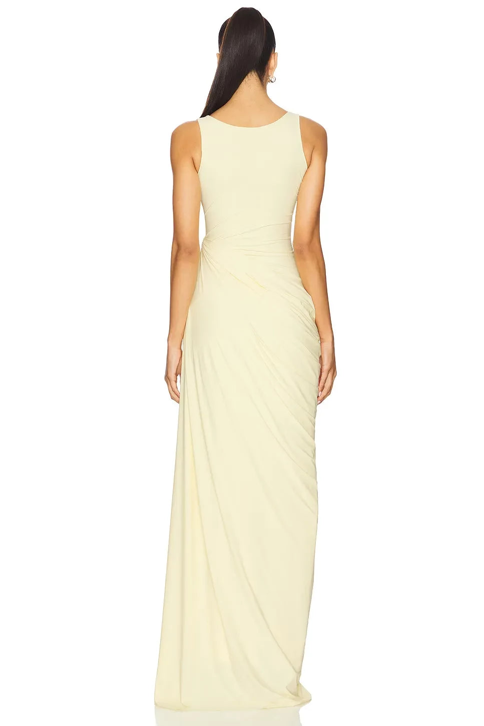 Vintage Sheath Cowl Neck Sleeveless Draped Back Floor Length Evening Dress