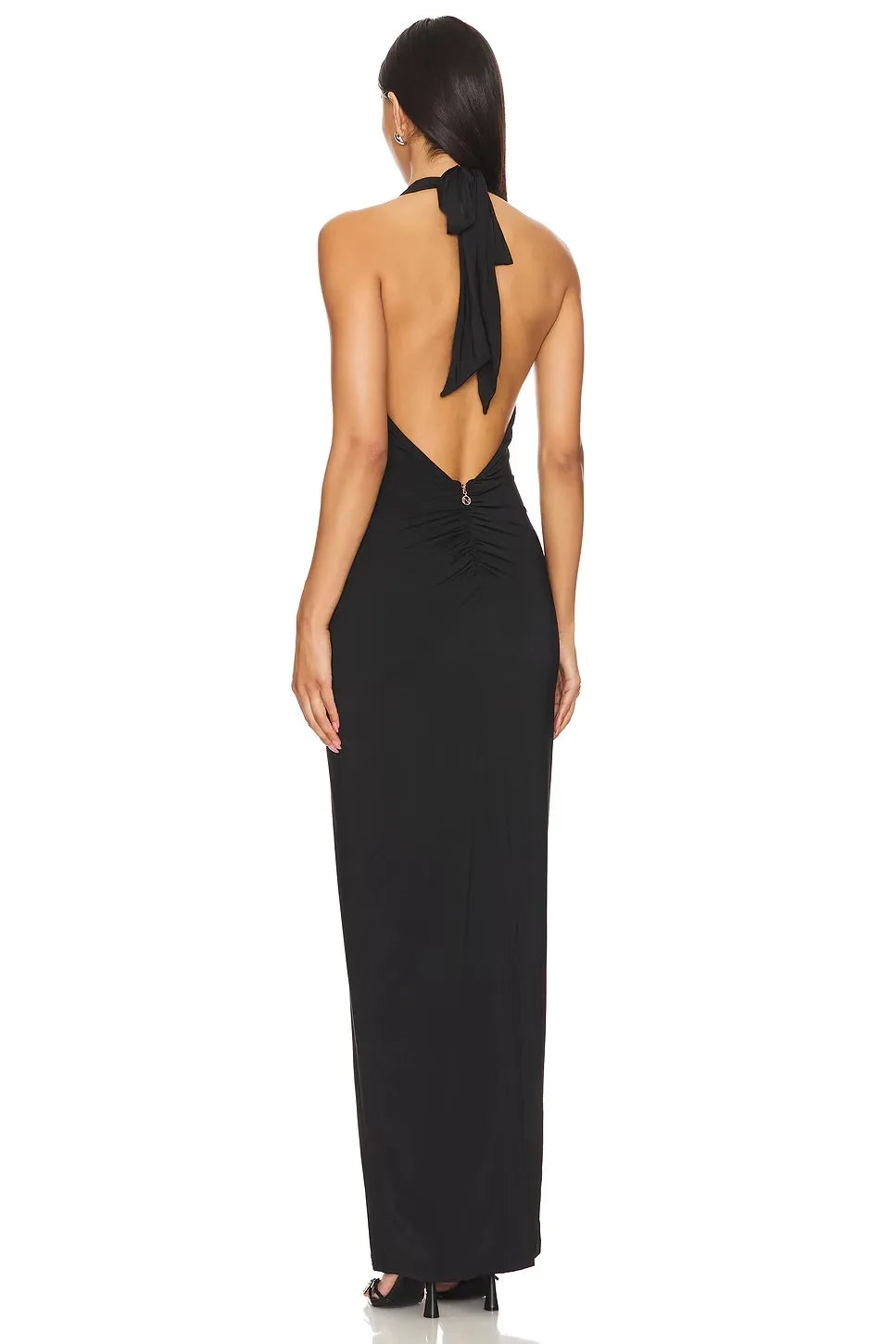 Vintage Sheath Halter Neck Sleeveless Tie Back Floor Length Evening Dress