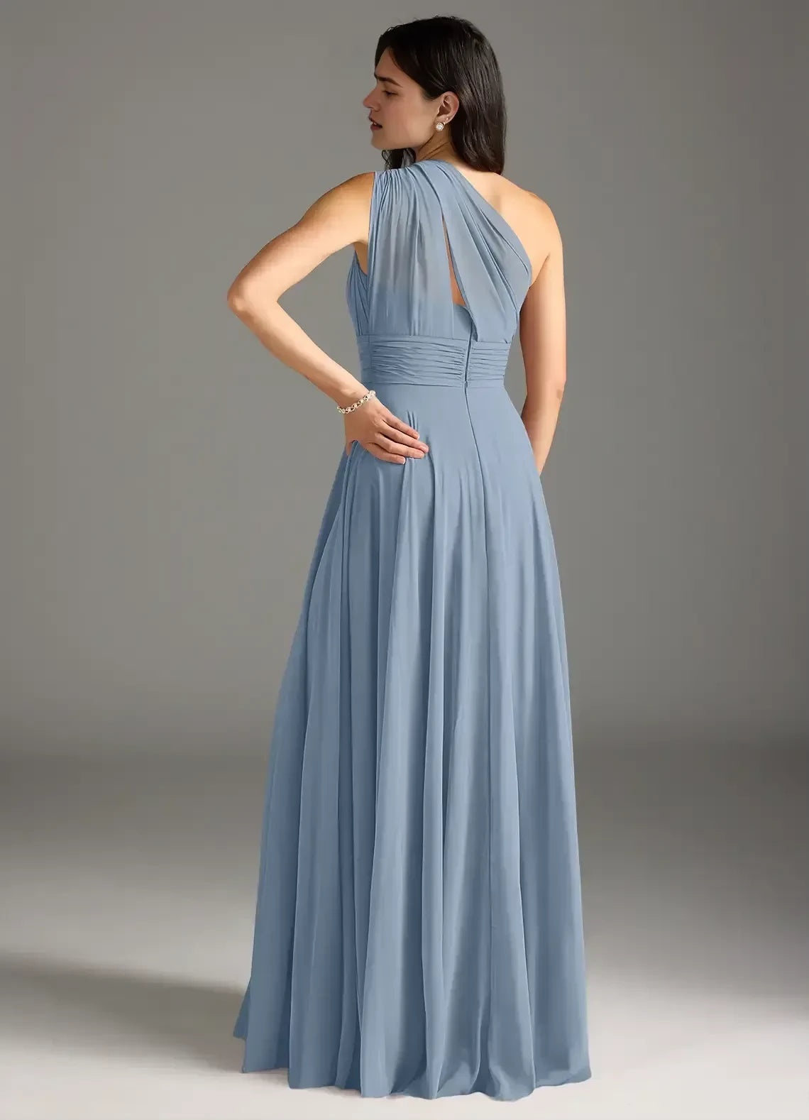 Vintage Sheath One Shoulder Sleeveless Open Back Floor Length Bridesmaid Dress