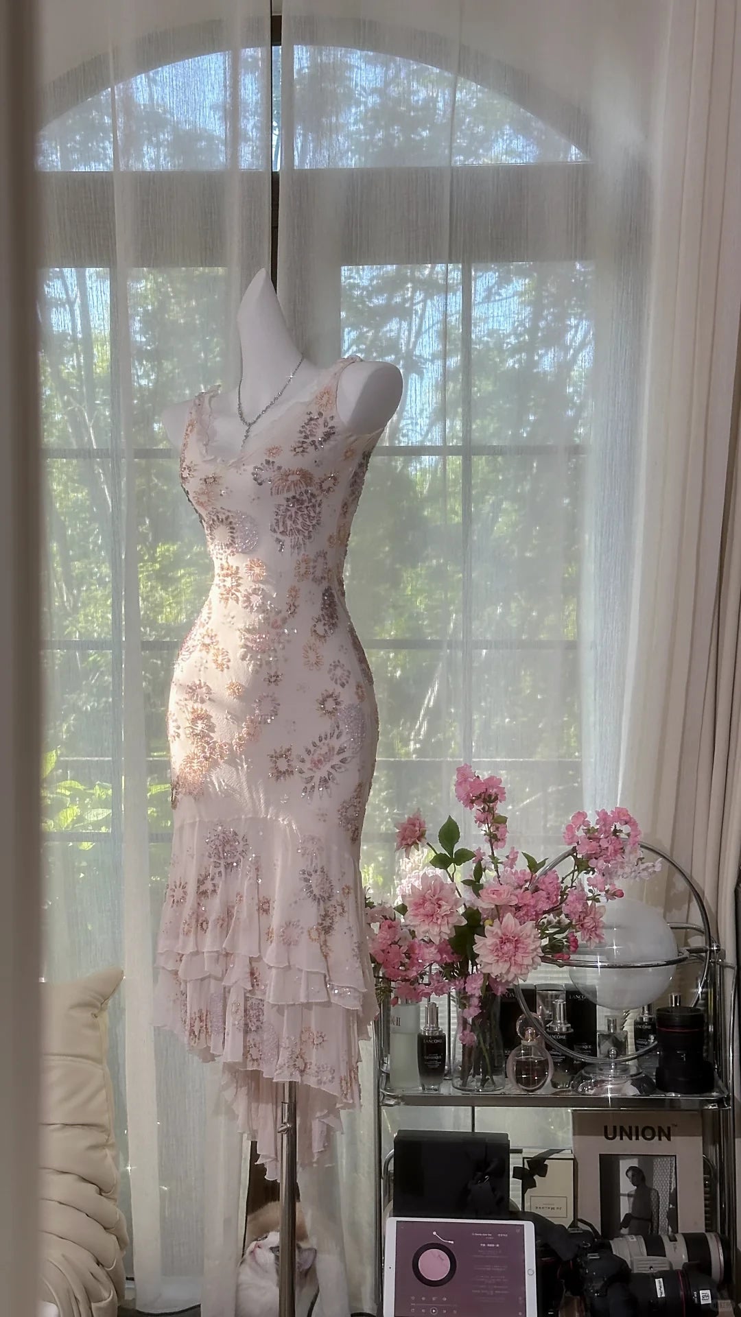 Vintage Chiffon Shiny Sequin Floral Mermaid Prom Dress Party Dress Cocktail Dress Homecoming Dress Evening Dress