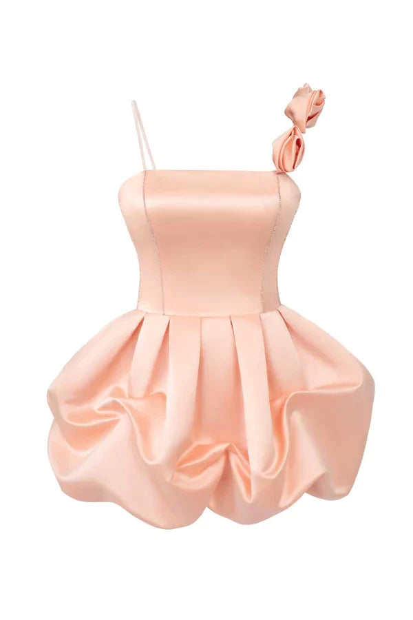 Vintage Cute Pink Ruffles Short Sleeveless Off-the-shoulder Prom Dress Cocktail Dress Evening Dress Party Dress Homecoming Dress