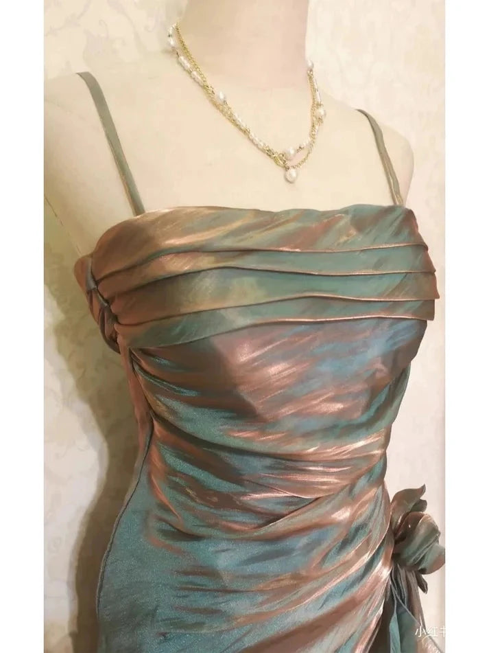 Vintage Elegant Spaghetti Strap Mermaid Ruffles Prom Dress Party Dress Cocktail Dress Homecoming Dress Evening Dress