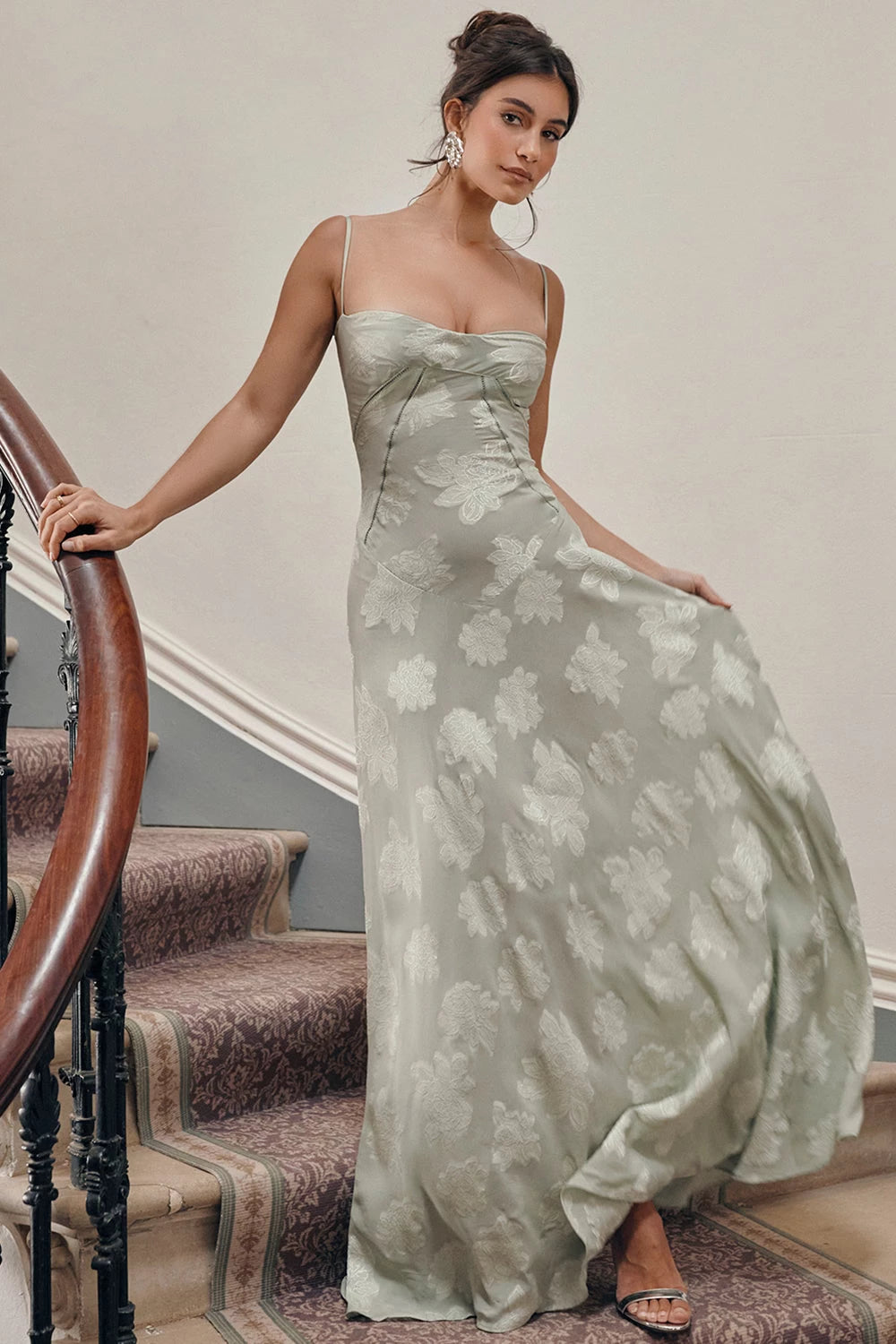 Vintage Floral Jacquard Spaghetti Strap Design Prom Dress Party Dress Cocktail Dress Homecoming Dress Evening Dress