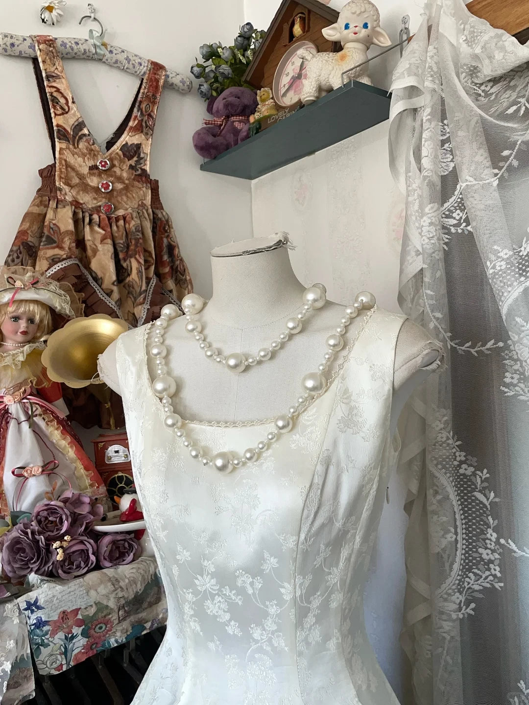 Vintage Ivory Floral Print A-Line Long Sleeveless Long Prom Dress Party Dress Cocktail Dress Homecoming Dress Evening Dress