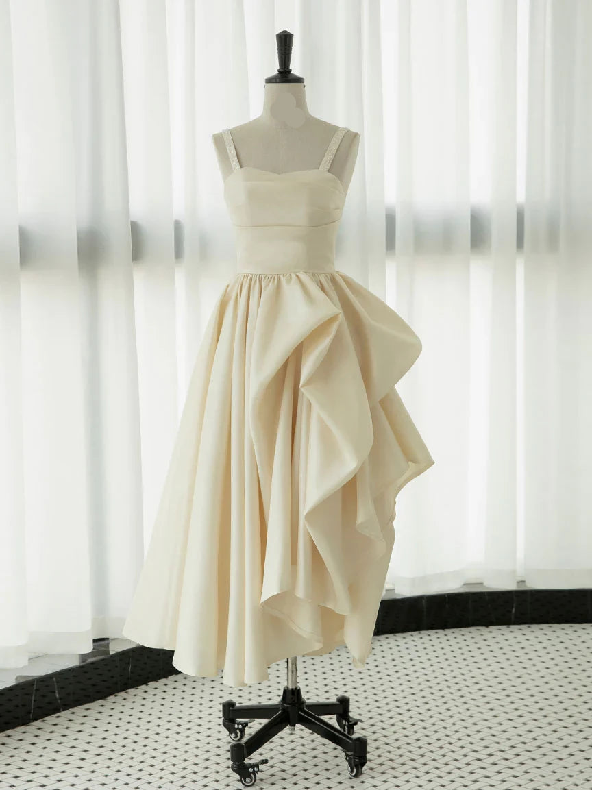 Vintage Ivory Satin Tea Sleeveless Ankle length Prom Dress Party Dress Cocktail Dress Homecoming Dress Evening Dress