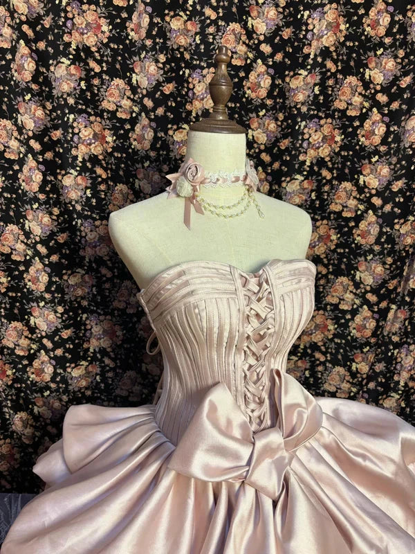 Vintage Light Pink Sweetheart Satin Sweet 16 Quinceanera Sleeveless Off-the-shoulder A-Line Princess Prom Dress Evening Dress