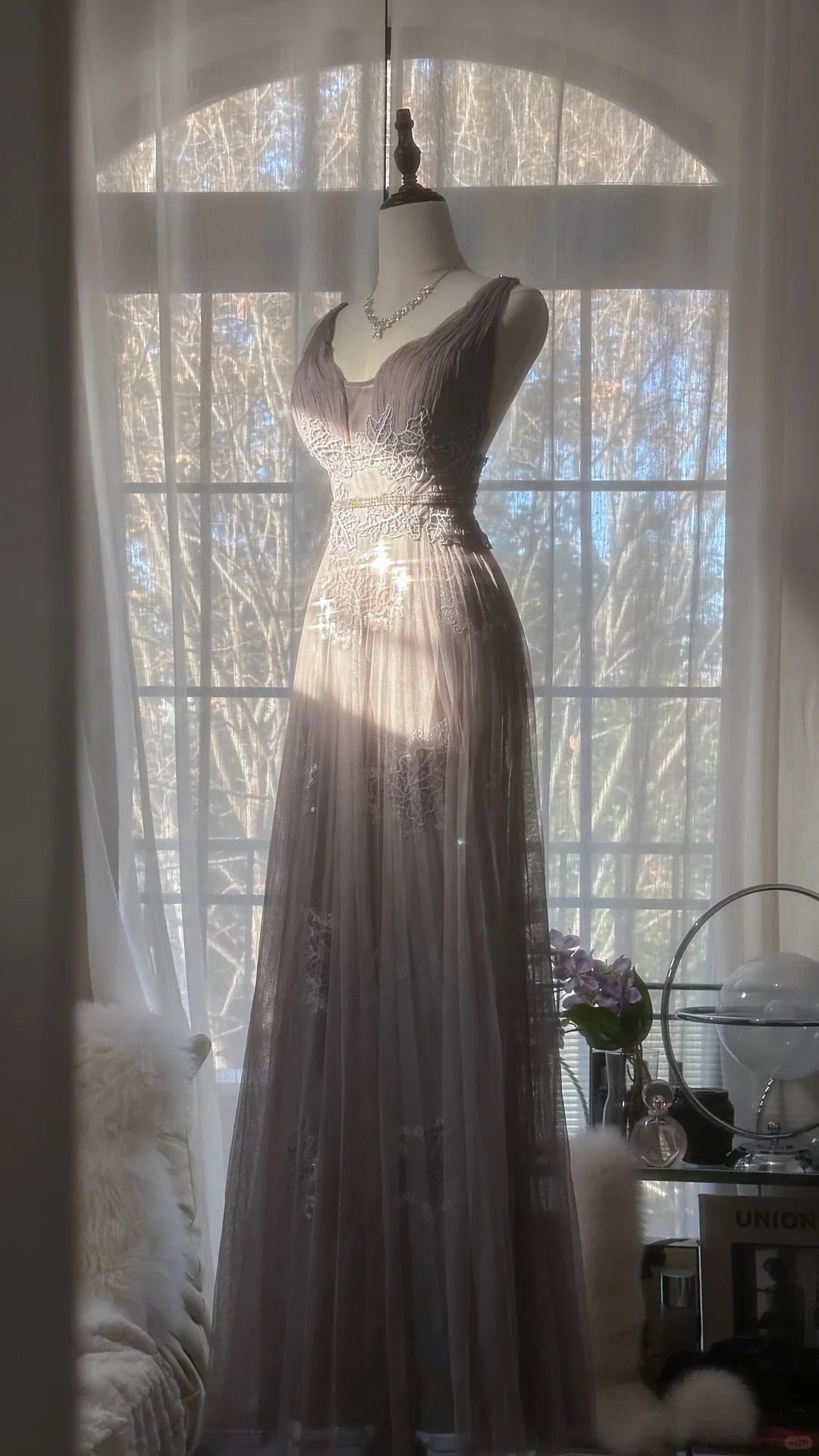 Vintage Light Purple Applique Design Romantic Chiffon Prom Dress Party Dress Cocktail Dress Homecoming Dress Evening Dress