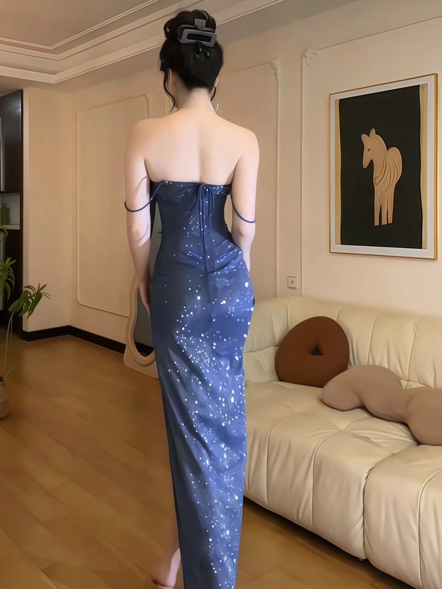 Vintage Navy Blue Shiny Sequin Sweetheart Spaghetti Strap Sheath High Slit Long Summer Dresses Prom Dress Party Dress Cocktail Dress Homecoming Dress Evening Dress