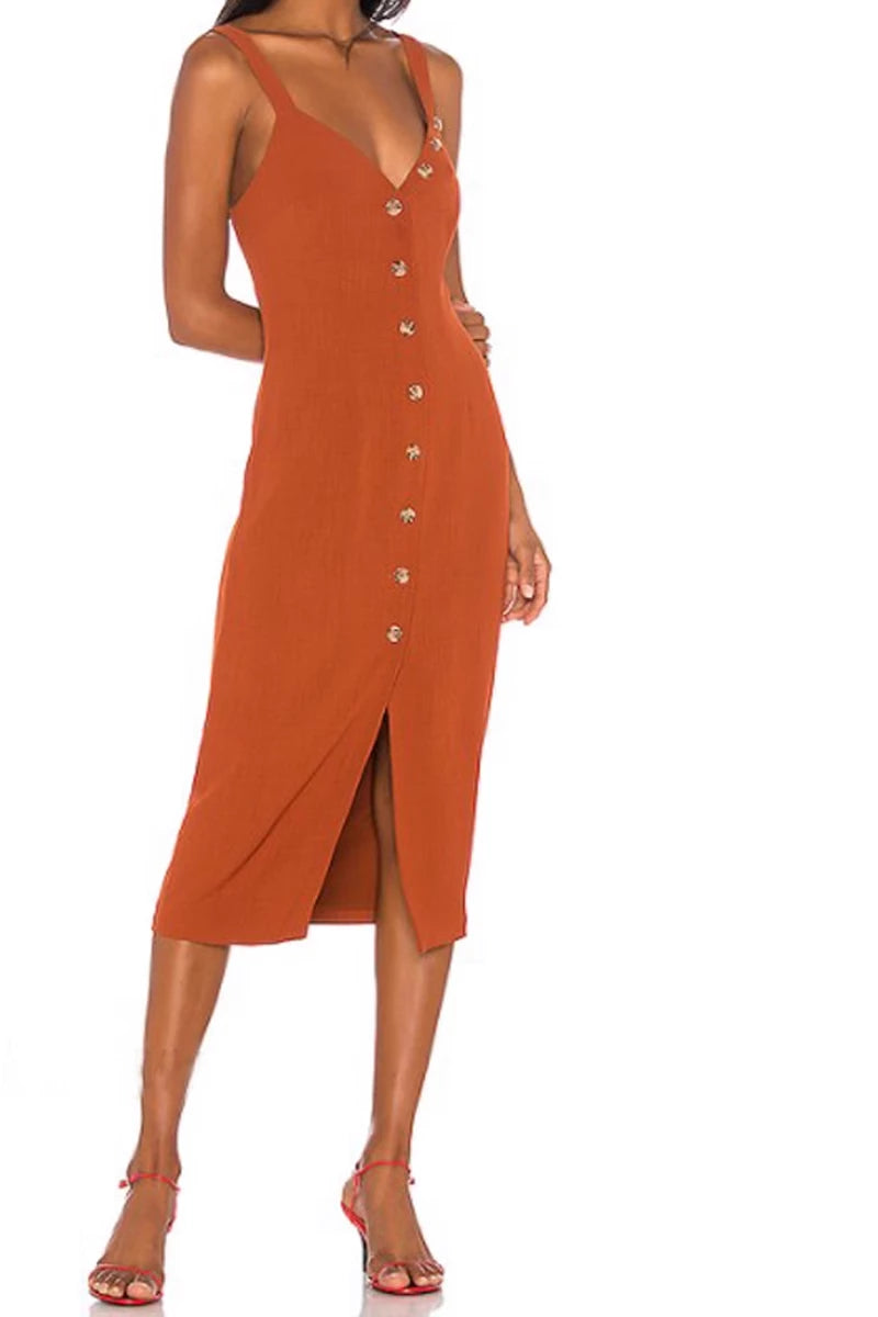 Vintage Orange Single V-neck Design A-line Spaghetti Strap  Prom Dress Party Dress Cocktail Dress Homecoming Dress Evening Dress